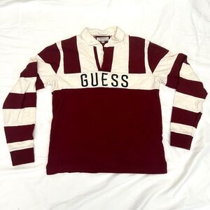 GUESS Red & White Polo Longsleeve - Size M